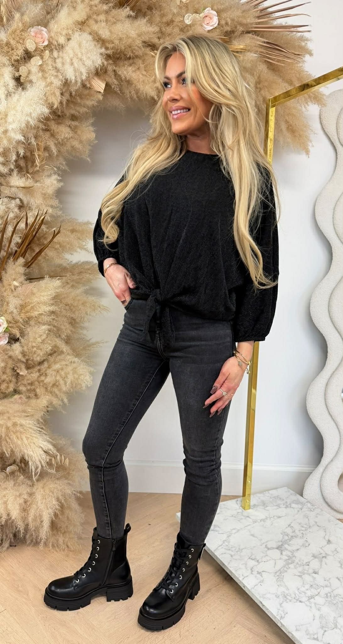 LUREX KNOOP TOP BLACK