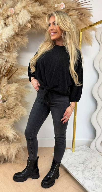 LUREX KNOOP TOP BLACK