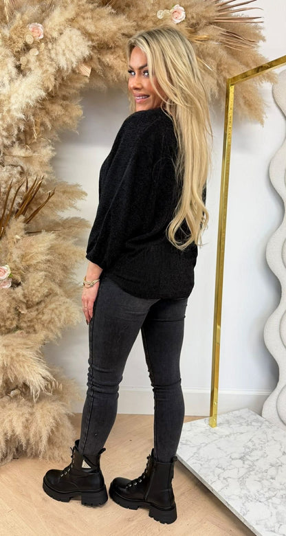 LUREX KNOOP TOP BLACK