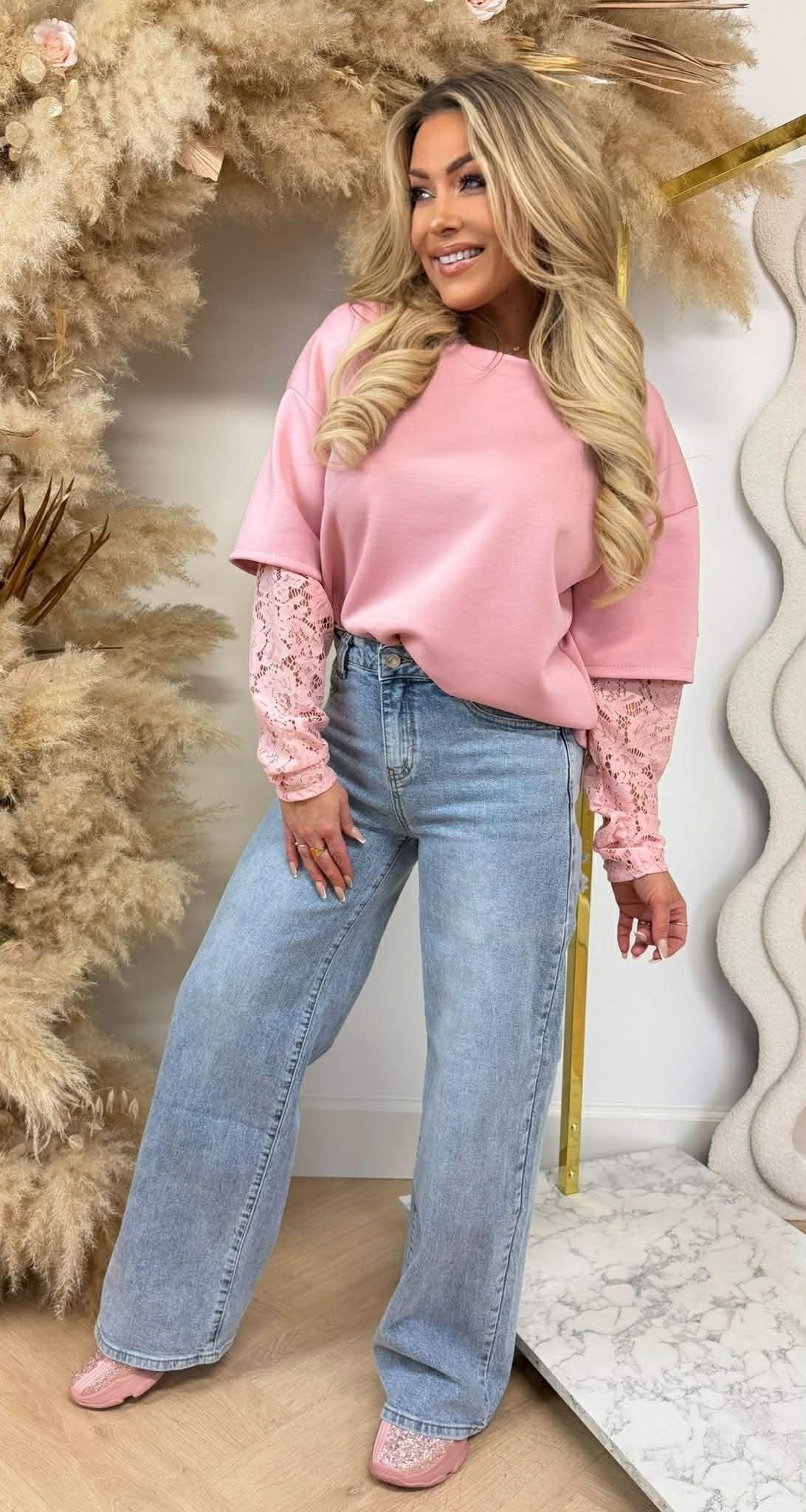 LUXURY LACE SLEEVE TOP ROSA