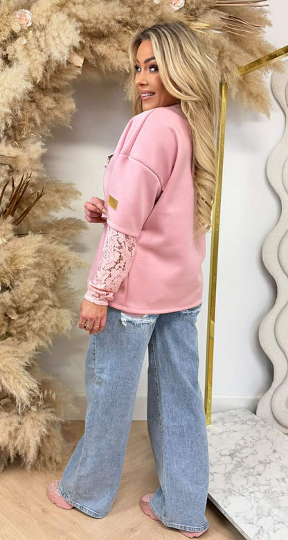 LUXURY LACE SLEEVE TOP ROSA
