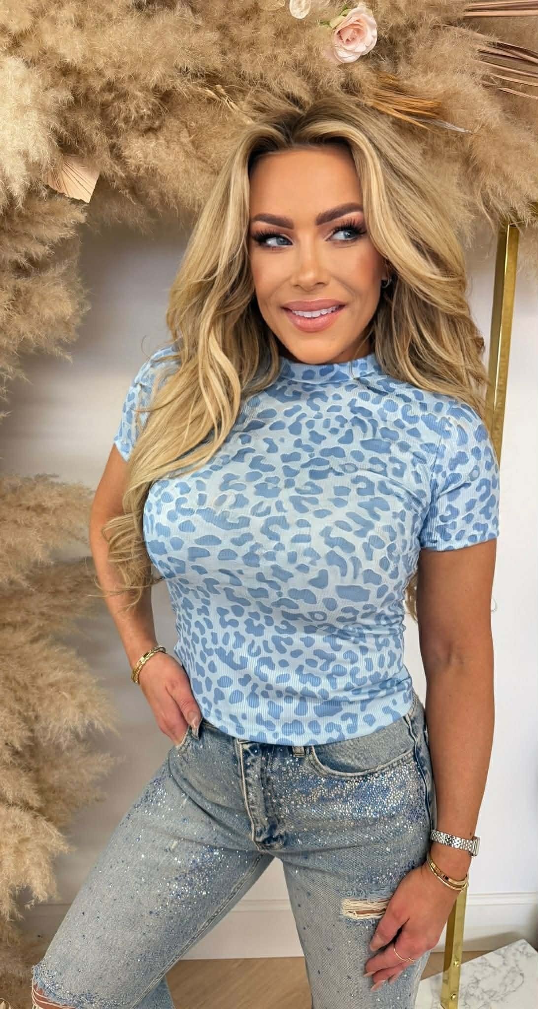T-SHIRT MIA LEOPARD BLEU CLAIR