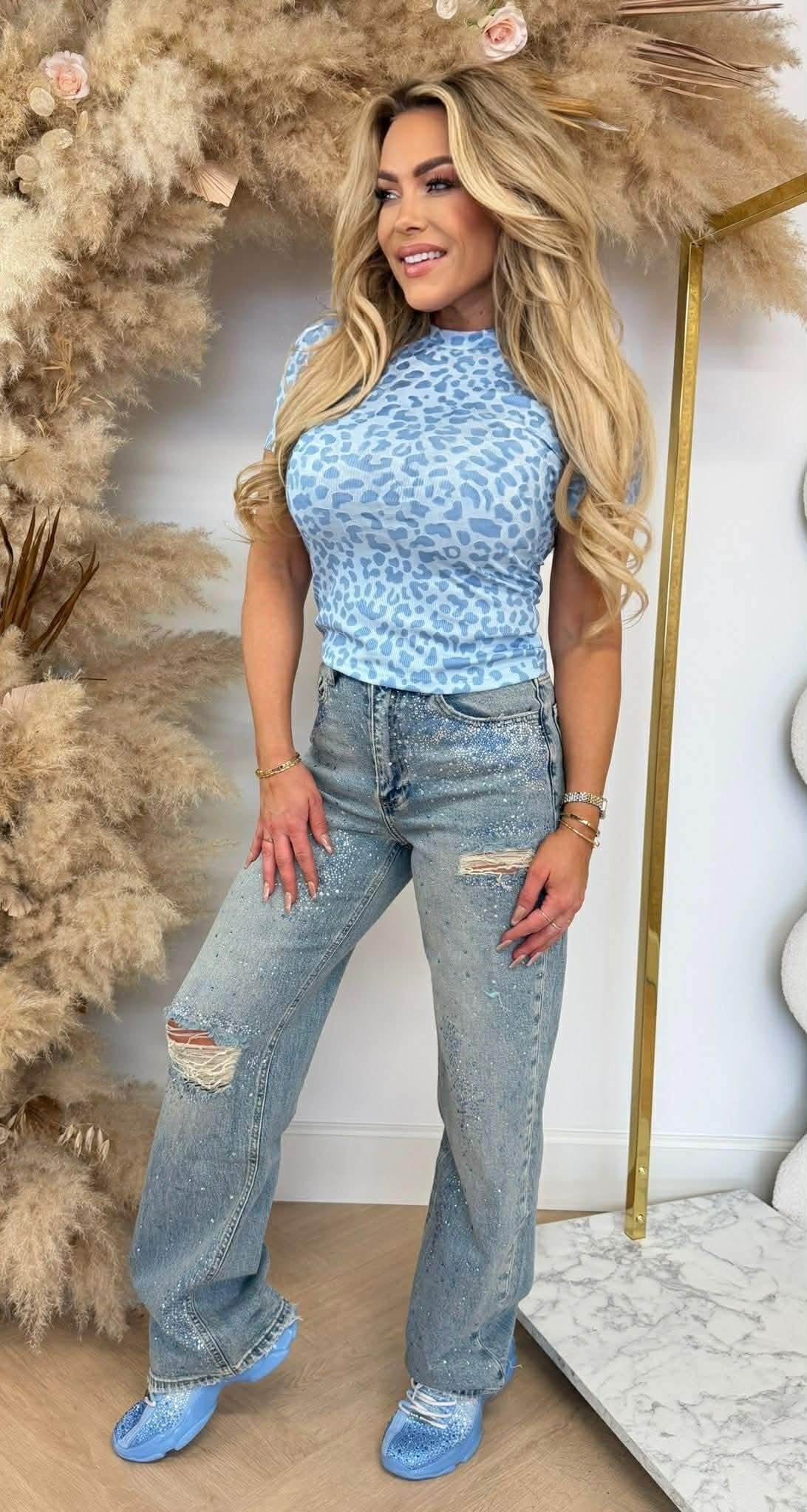 T-SHIRT MIA LEOPARD BLEU CLAIR