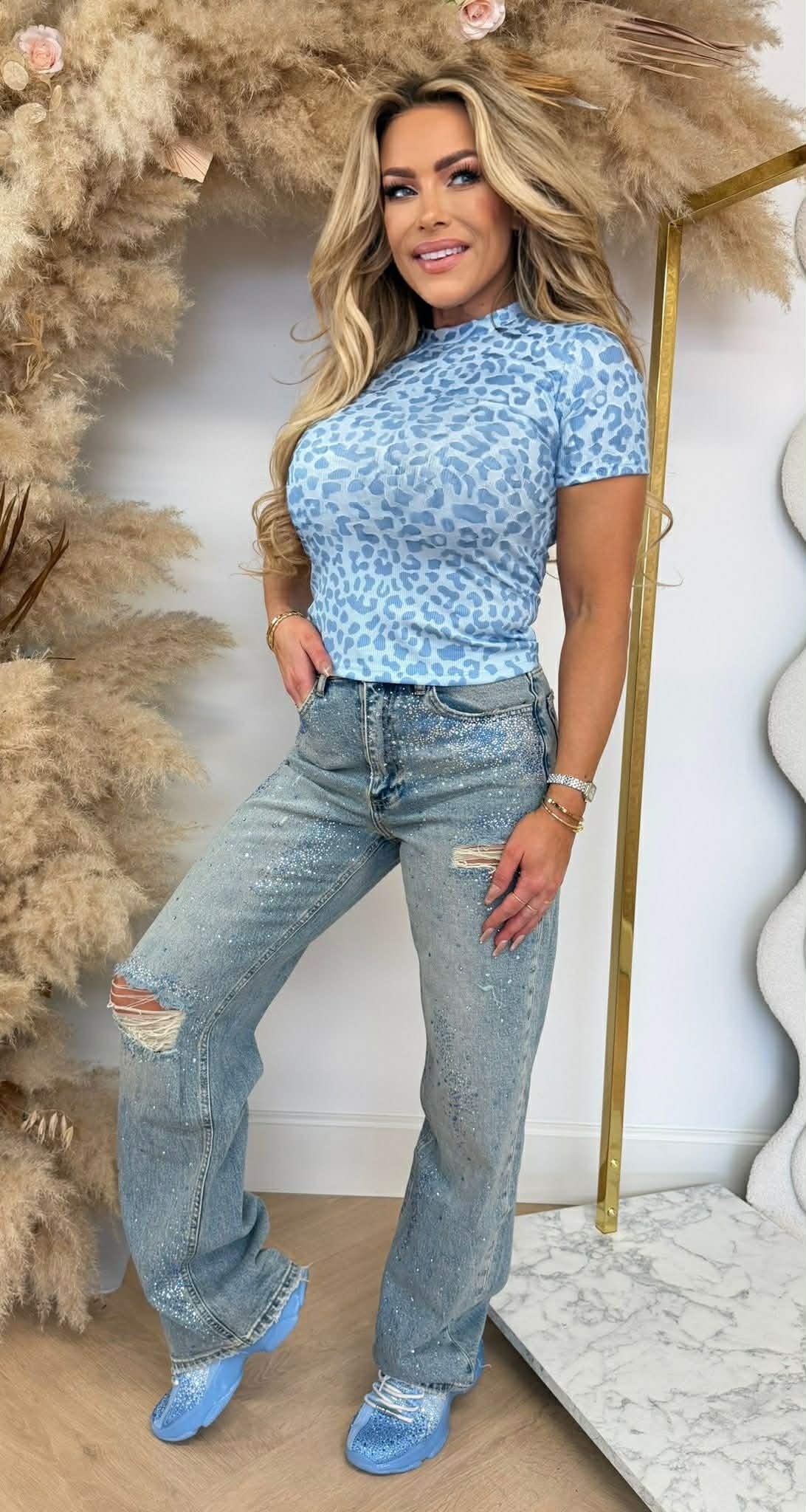 T-SHIRT MIA LEOPARD BLEU CLAIR