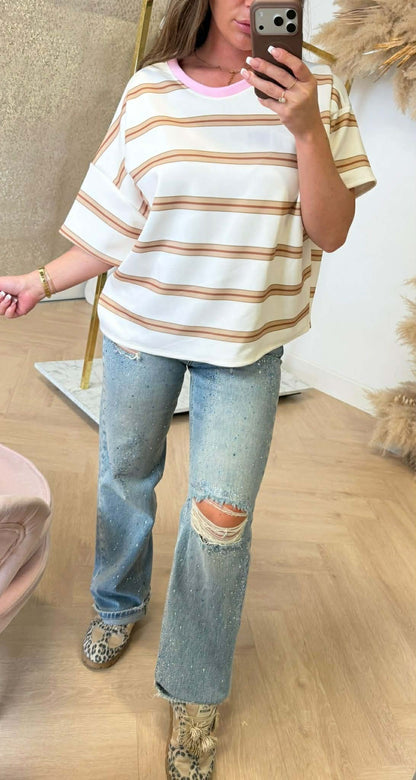 MILLIE DOUBLE STRIPES OVERSIZED FIT SHIRT BEIGE