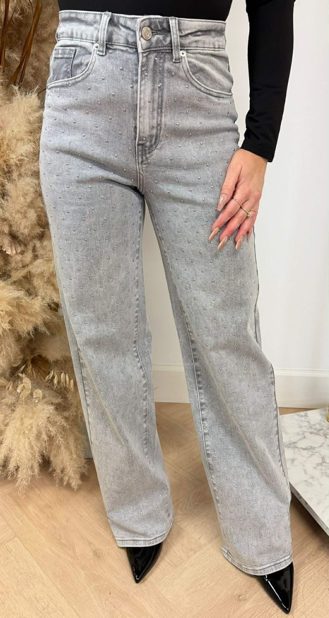 MINI STUDS STRAIGHT LEG JEANS 3368 GRAU