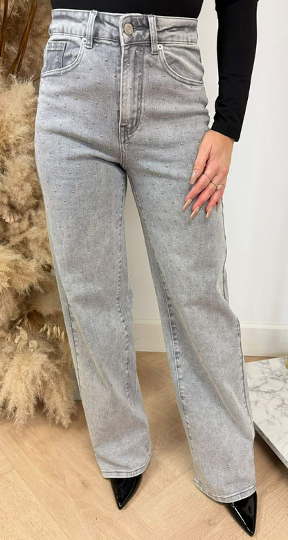 MINI STUDS STRAIGHT LEG JEANS 3368 GRAU