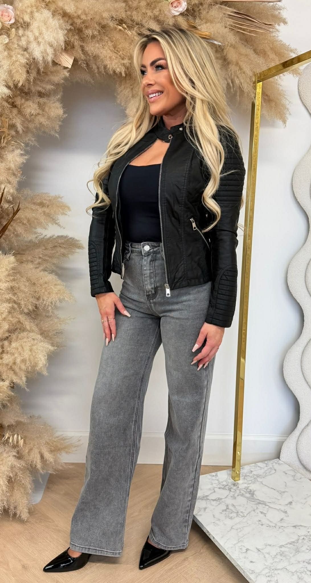 MISS BIKER LEDEROPTIK JACKE 8805 SCHWARZ