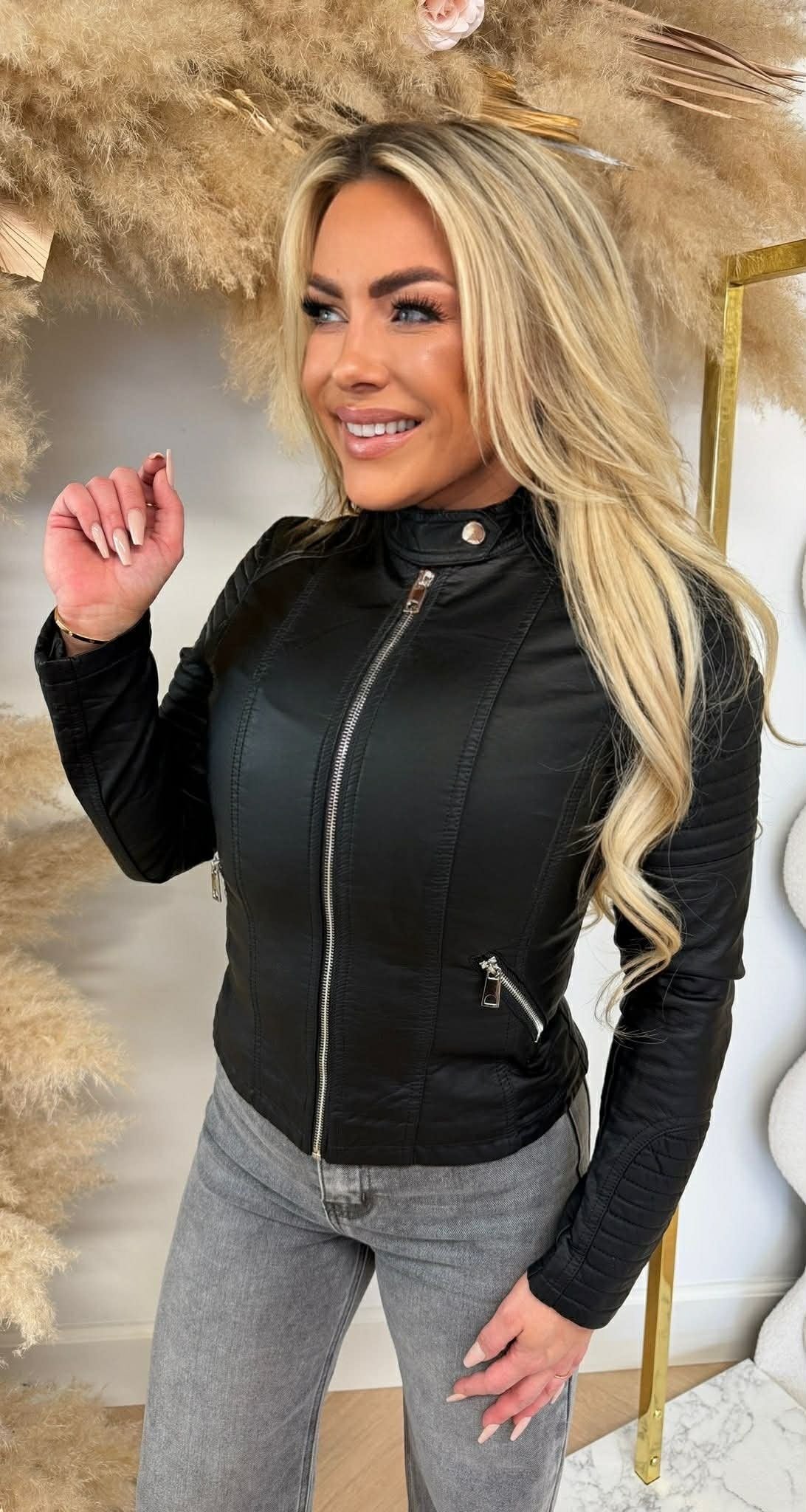 MISS BIKER LEDEROPTIK JACKE 8805 SCHWARZ