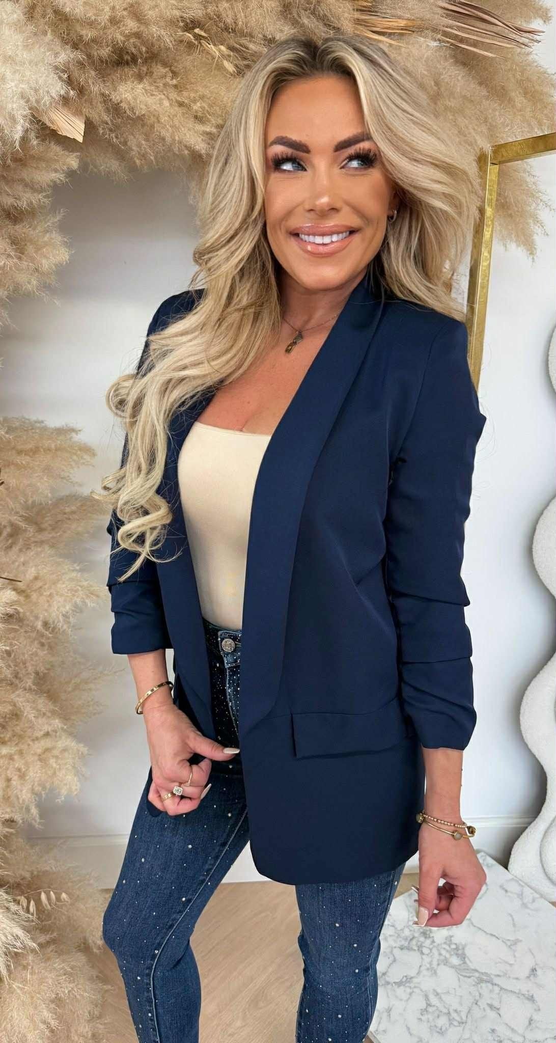 MUSTHAVE CROPPED ÄRMEL BLAZER NAVY