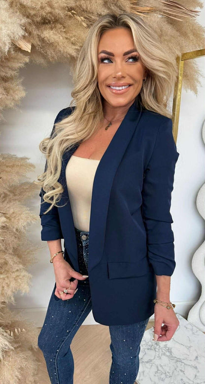 MUSTHAVE CROPPED ÄRMEL BLAZER NAVY