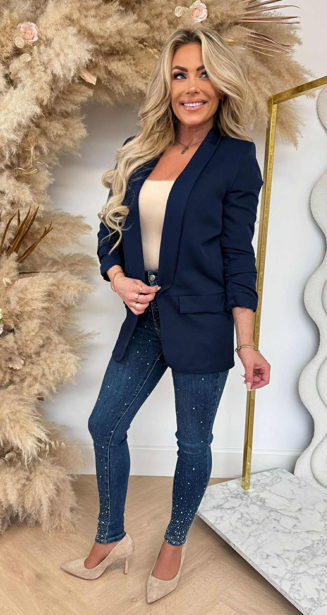 MUSTHAVE CROPPED ÄRMEL BLAZER NAVY