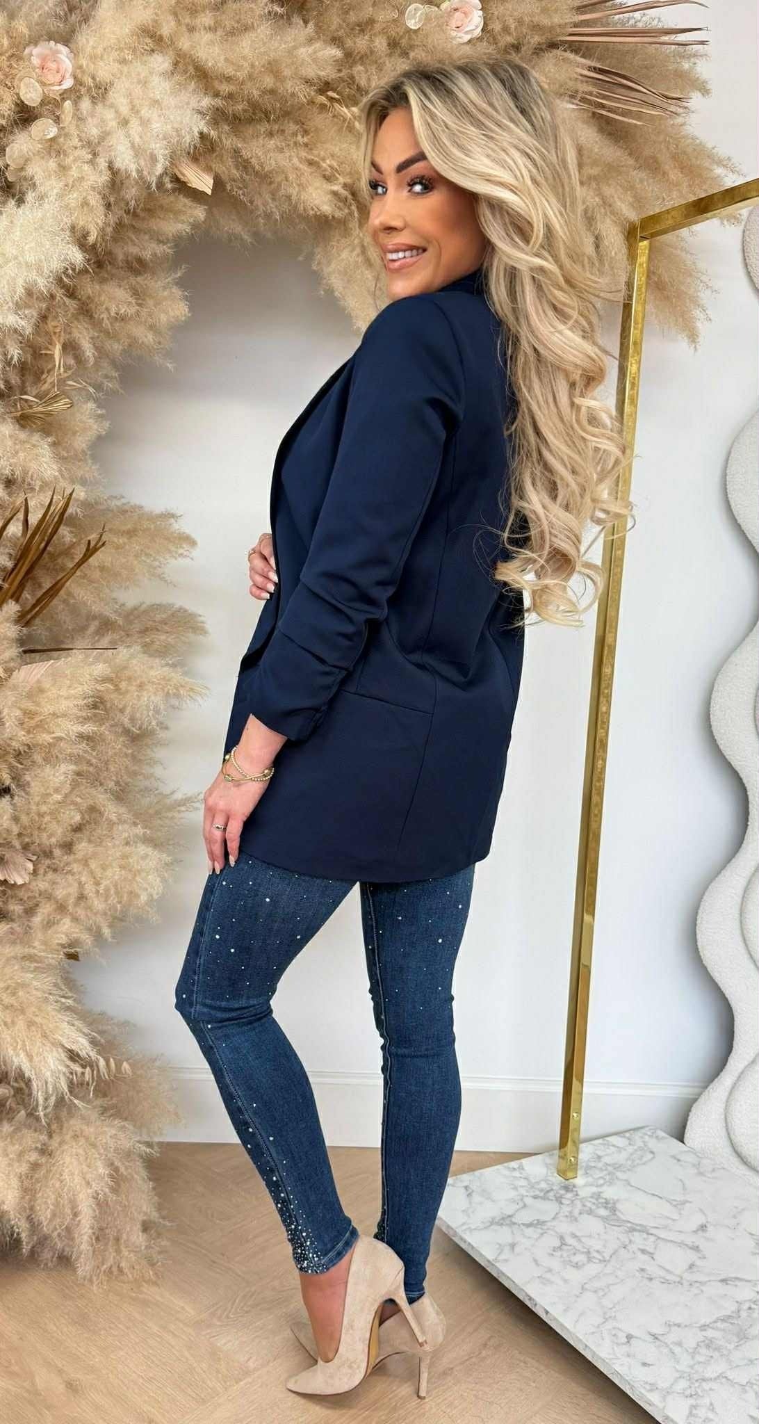 MUSTHAVE CROPPED ÄRMEL BLAZER NAVY