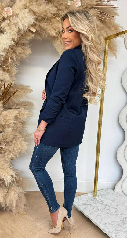 MUSTHAVE CROPPED ÄRMEL BLAZER NAVY