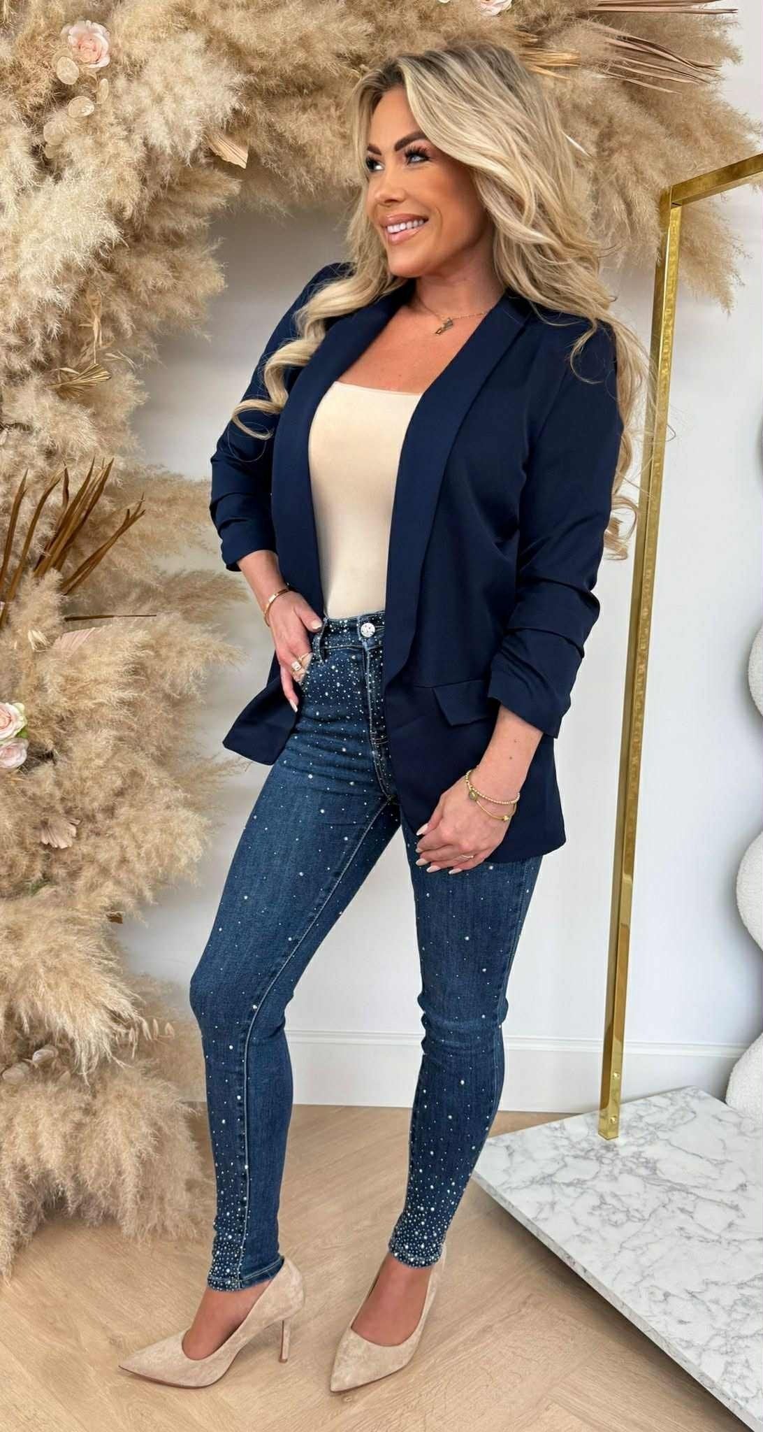 MUSTHAVE CROPPED ÄRMEL BLAZER NAVY