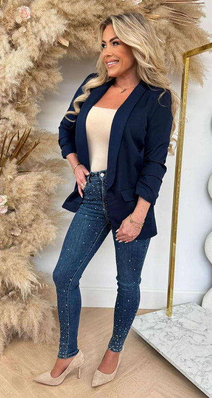 MUSTHAVE CROPPED ÄRMEL BLAZER NAVY