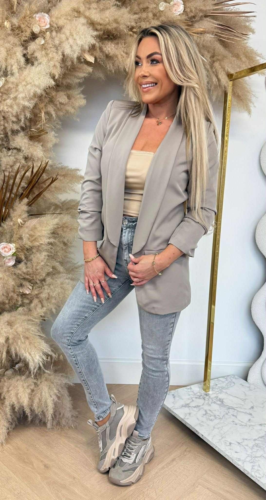 BLAZER COURT INDISPENSABLE MANCHES LONGUES TAUPE
