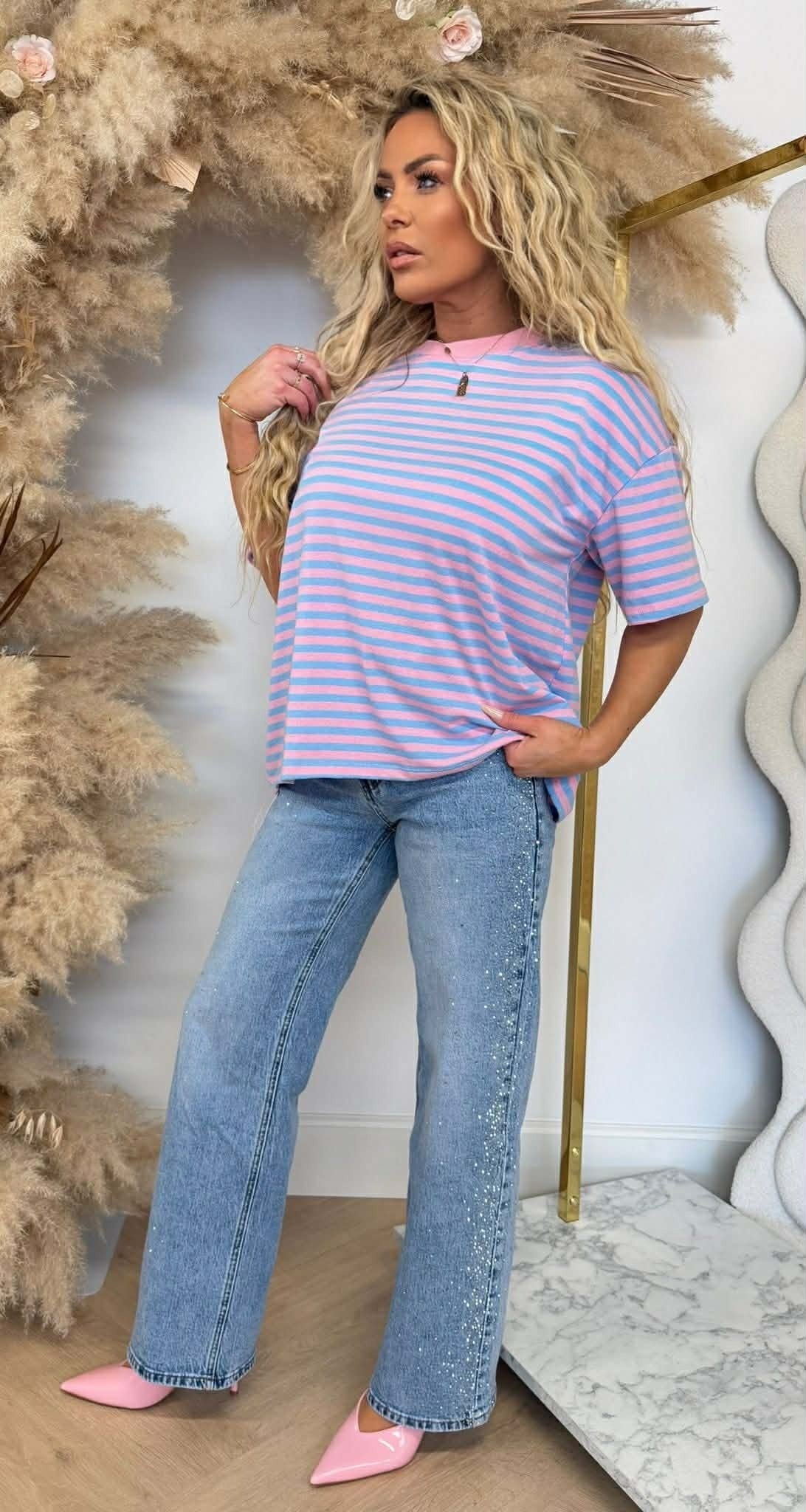 NENY STRIPE TOP HELLBLAU/ROSA