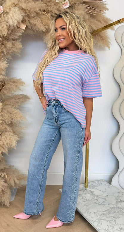 NENY STRIPE TOP HELLBLAU/ROSA