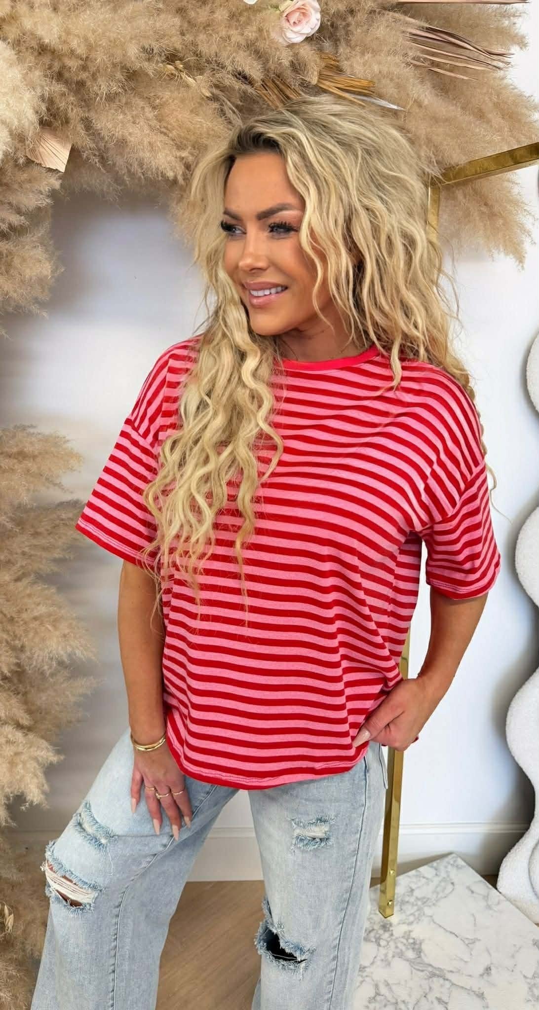 NENY STRIPE TOP RED/PINK