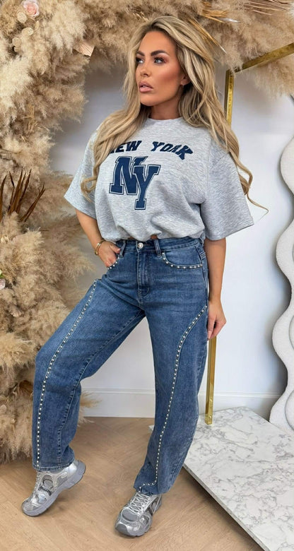 NEW YORK CROPPED SHIRT GRAU