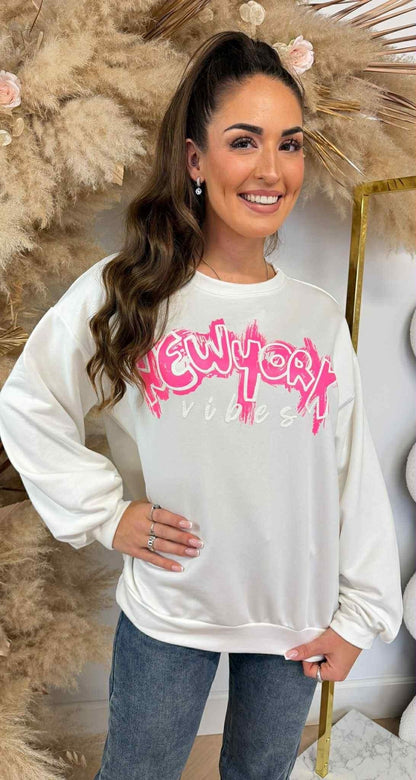 SWEAT OVERSIZE NEW YORK VIBES 801811 OFFWHITE