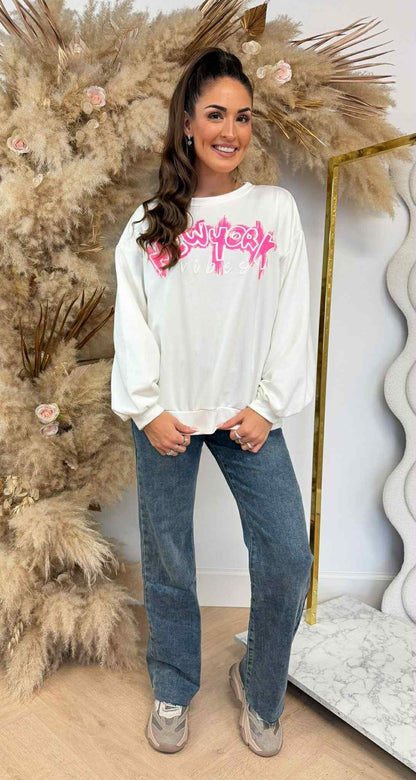 SWEAT OVERSIZE NEW YORK VIBES 801811 OFFWHITE