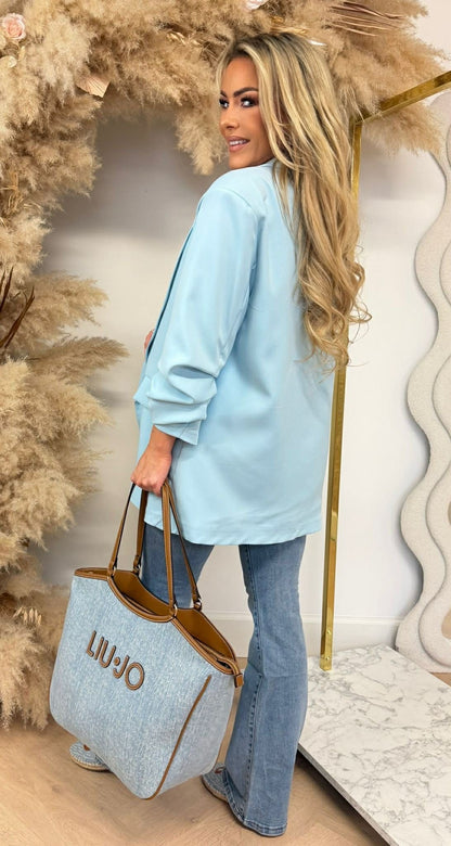 NINA OVERSIZED CROPPED MOUW BLAZER AQUA