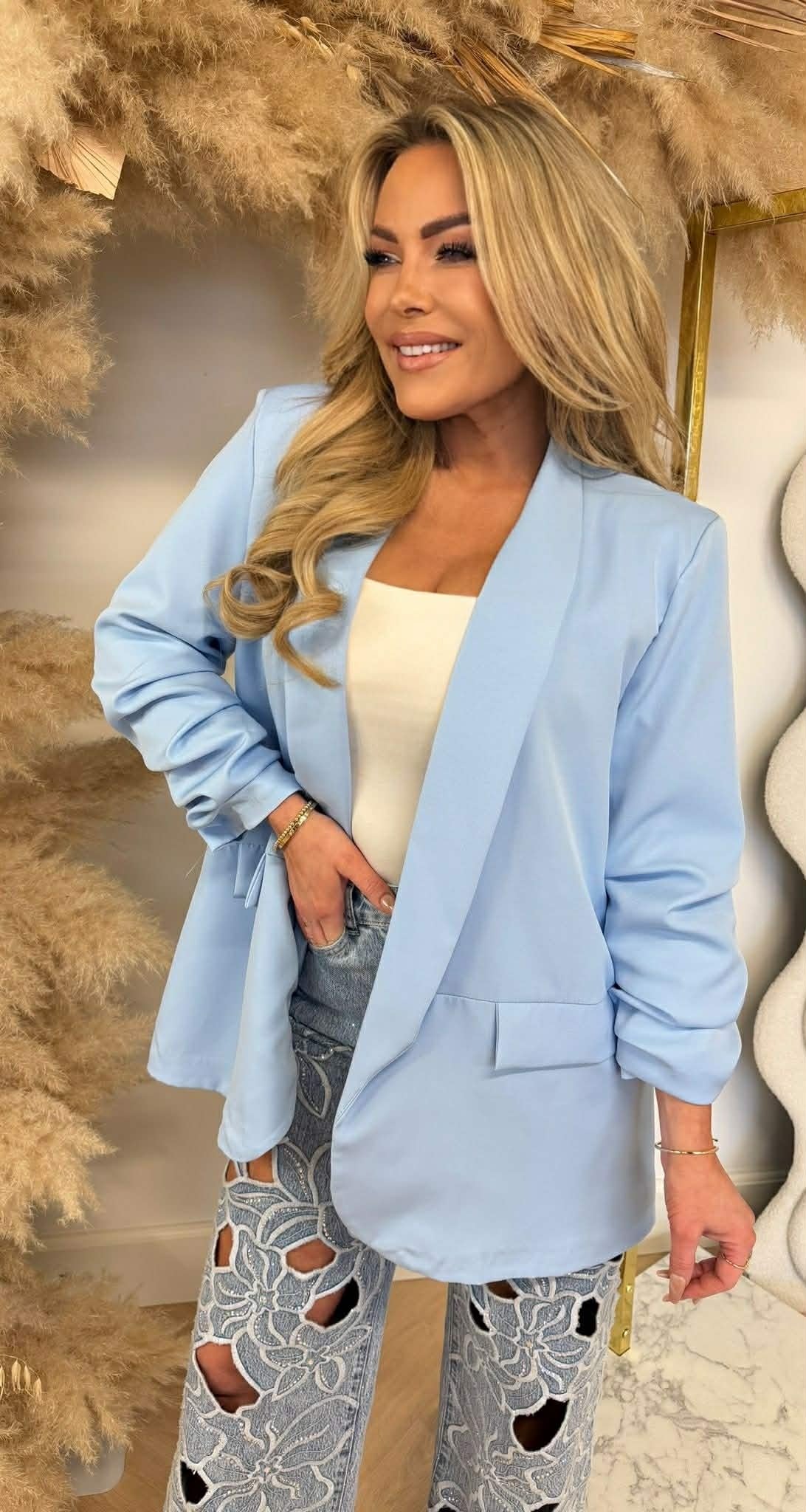 NINA VESTE BLAZER COURTE OVERSIZE BLEU GLACIER