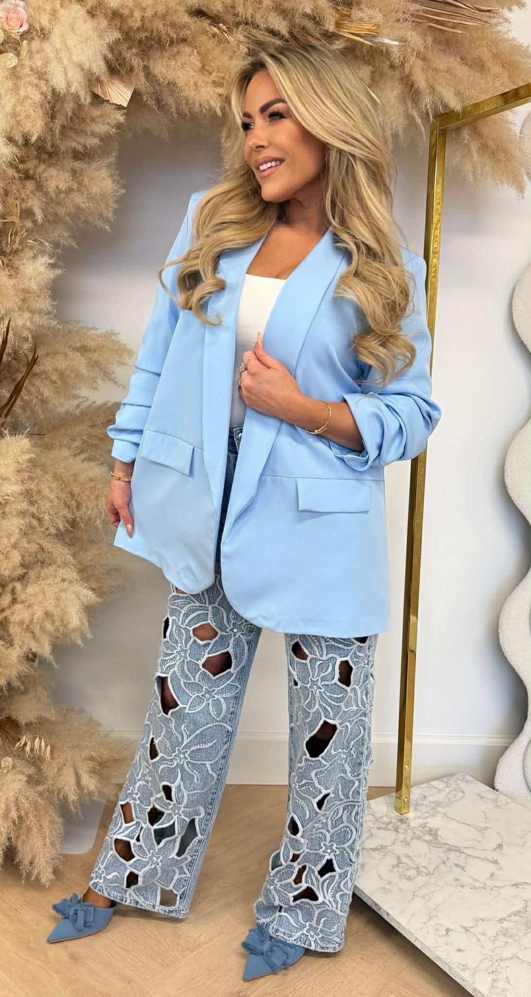 NINA VESTE BLAZER COURTE OVERSIZE BLEU GLACIER