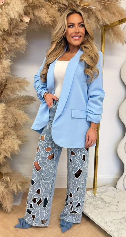 NINA VESTE BLAZER COURTE OVERSIZE BLEU GLACIER