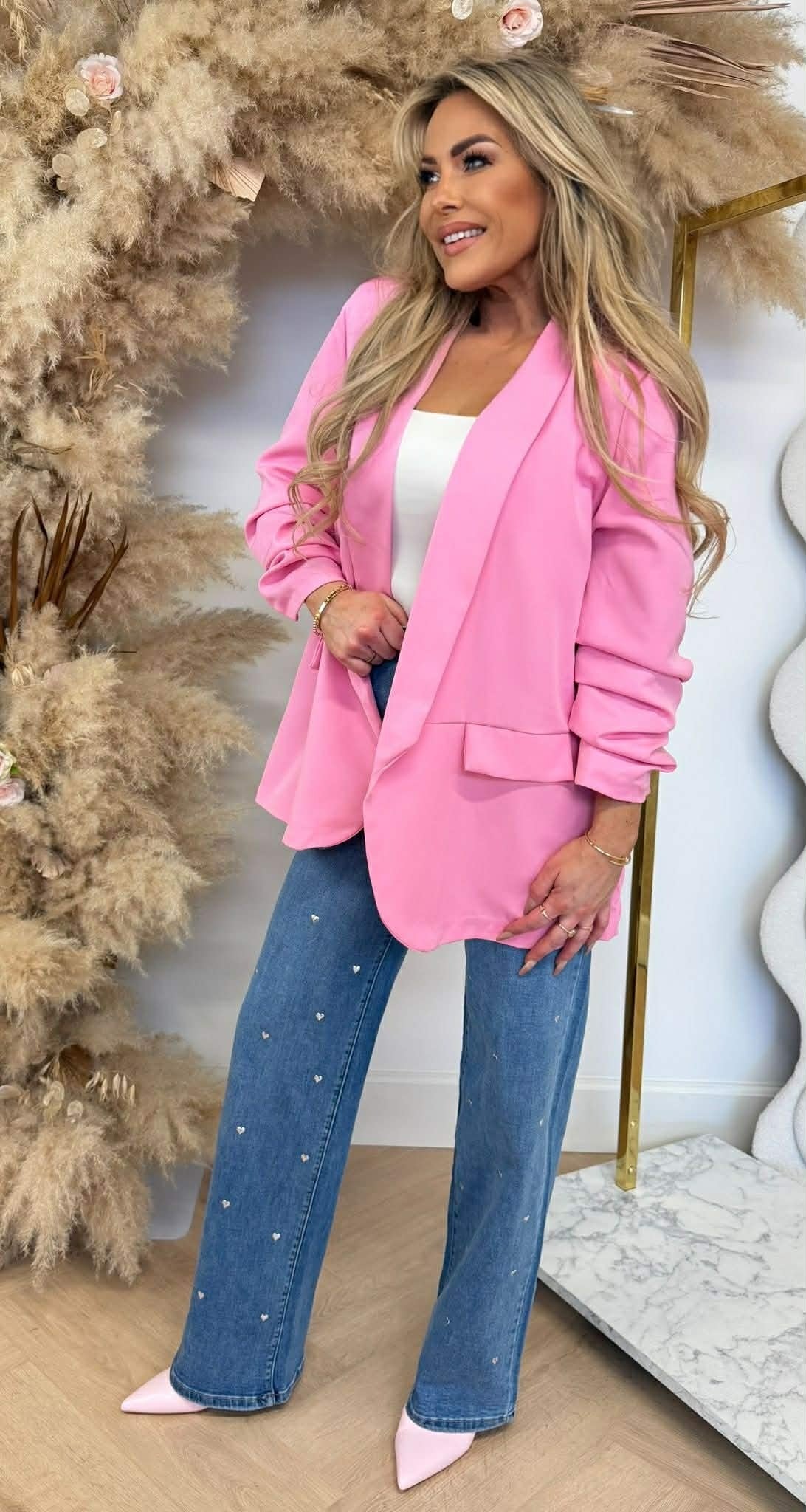 NINA OVERSIZED CROPPED MOUW BLAZER PINK