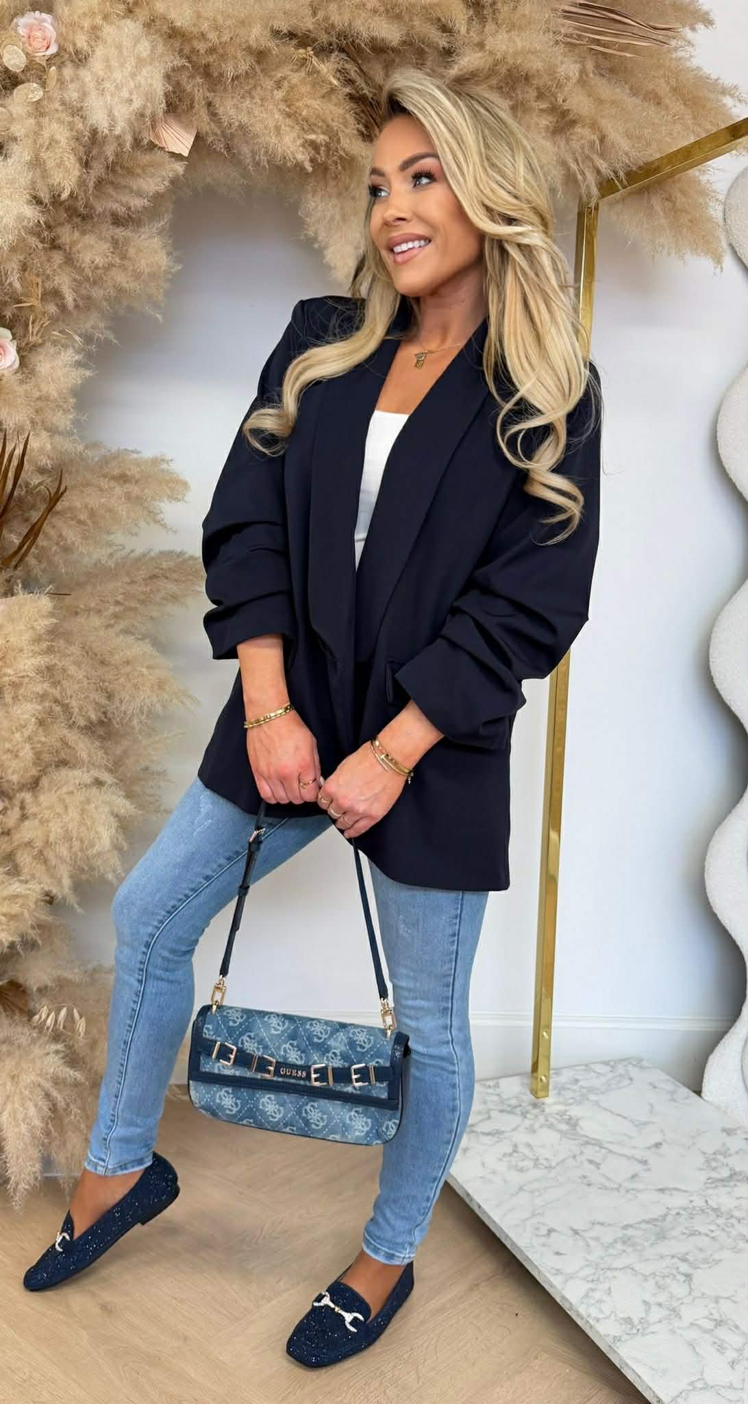 NINA OVERSIZED CROPPED MOUW BLAZER NAVY
