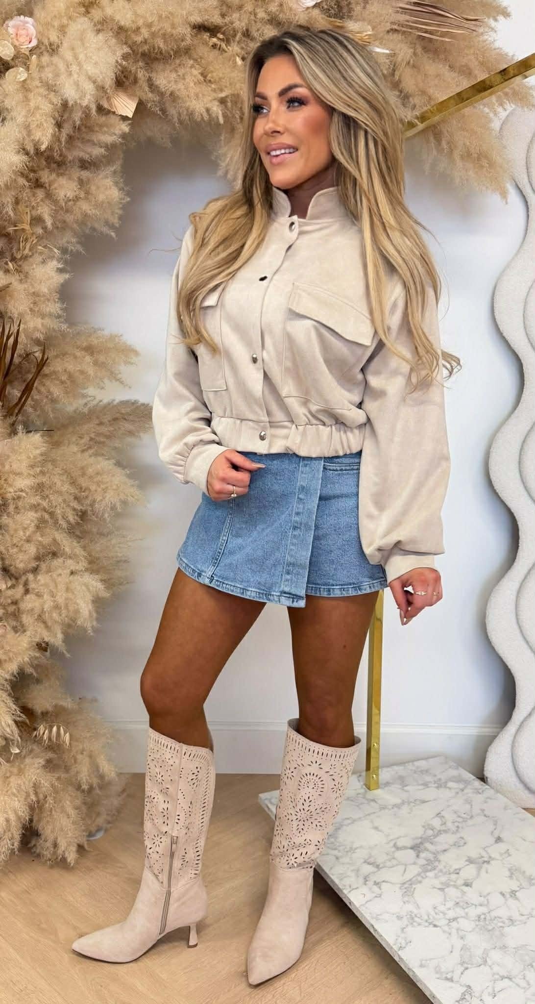 NOE SUEDE LOOK BOMBER JACKET BEIGE