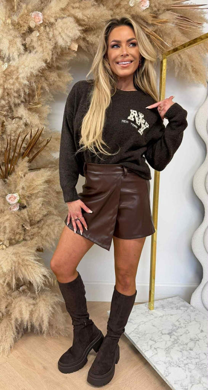 NY STUDDED SWEAT AM863 CHOCO