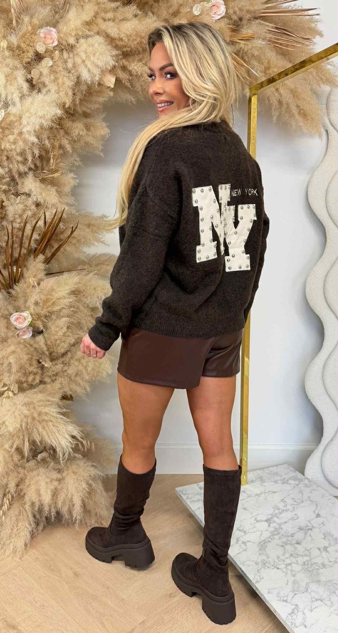 NY STUDDED SWEAT AM863 CHOCO
