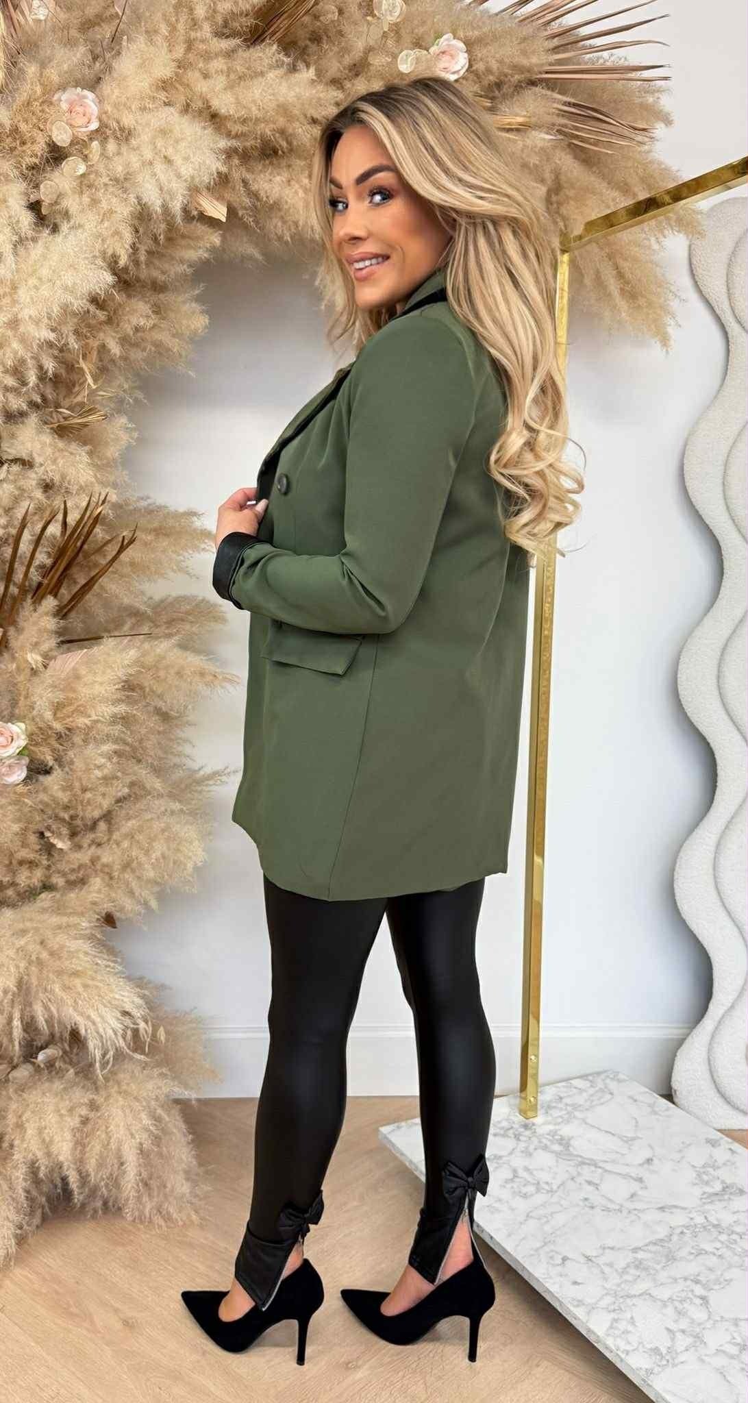 OMSLAG LEATHER LOOK BLAZER ARMYGREEN