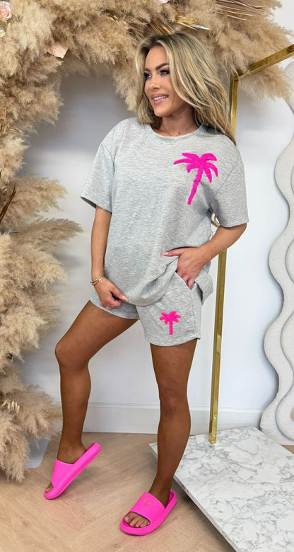 ENSEMBLE SHORT PALMIER GRIS