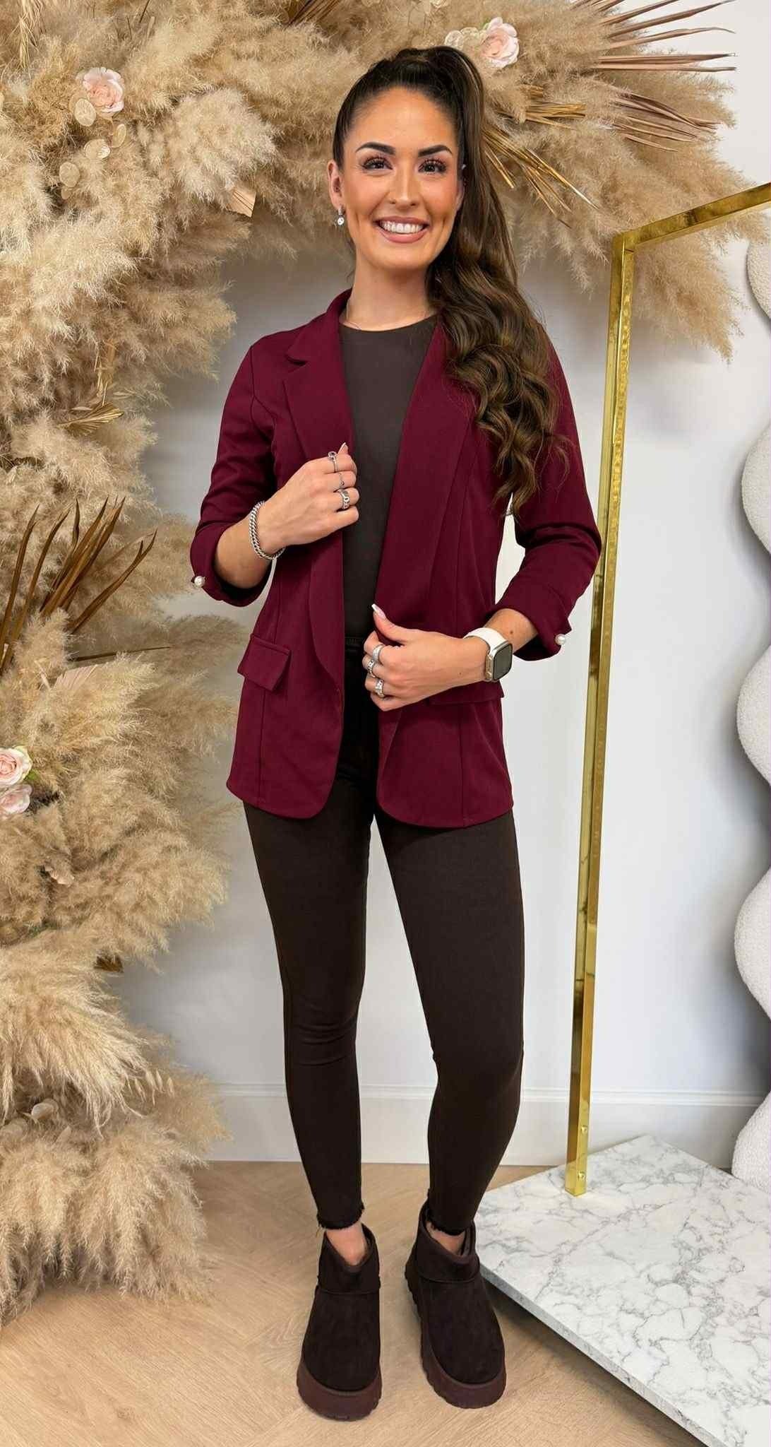 GILET MANCHES PERLES BORDEAUX
