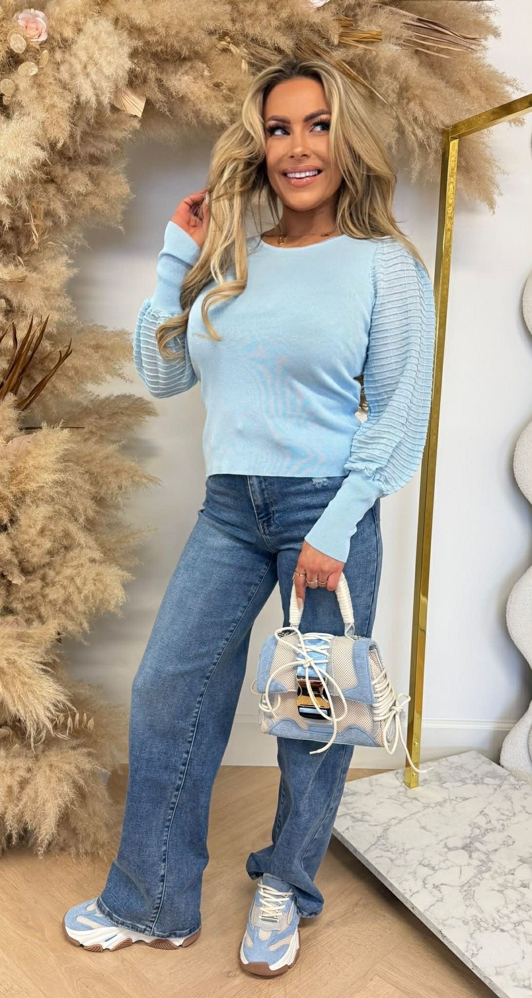 PARI MESH SLEEVE TOP 9369 EISBLAU