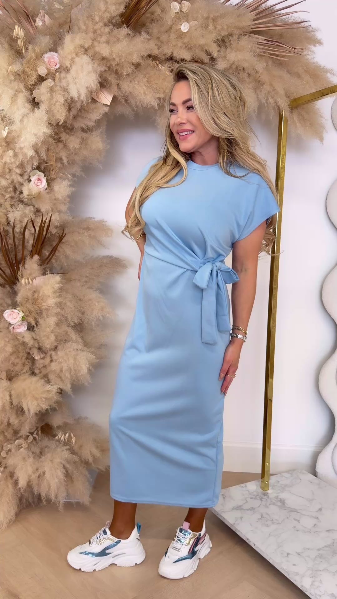 STRIKKY LONG DRESS ICEBLUE