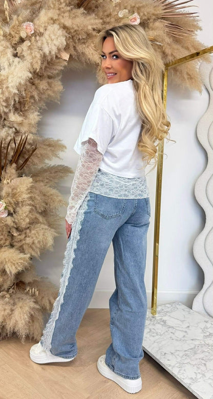 PROMISE LACE CROPPED TEE WHITE