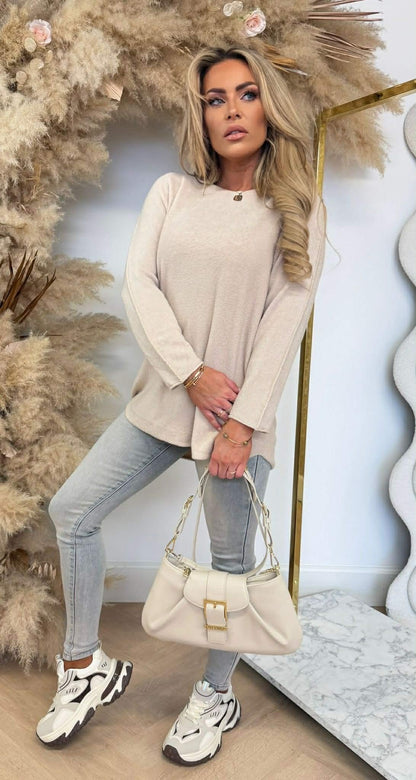 RUNDHALSSHIRT TAUPE
