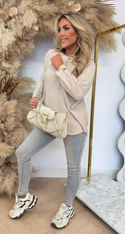 RUNDHALSSHIRT TAUPE