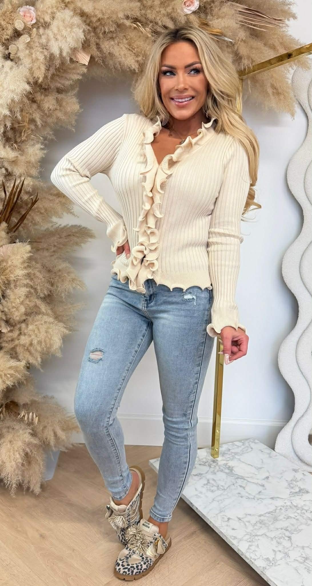 RUFFLE MOUW TOP 9518 BEIGE