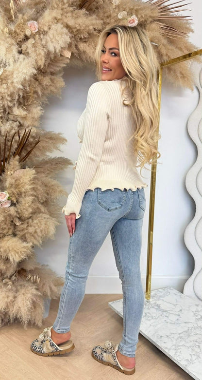 RUFFLE MOUW TOP 9518 BEIGE