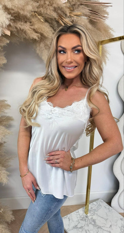 SATIN SPAGHETTI LACE TOP OFFWHITE