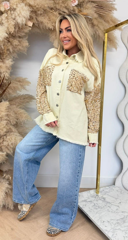 SEQUIN SLEEVE DENIM BLOUSE 1006 YELLOW