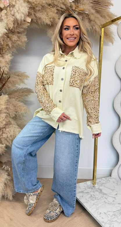 SEQUIN SLEEVE DENIM BLOUSE 1006 YELLOW