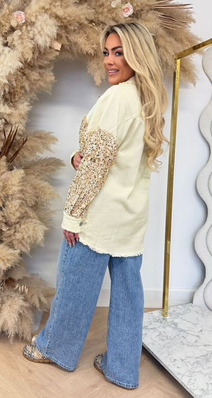 SEQUIN SLEEVE DENIM BLOUSE 1006 YELLOW